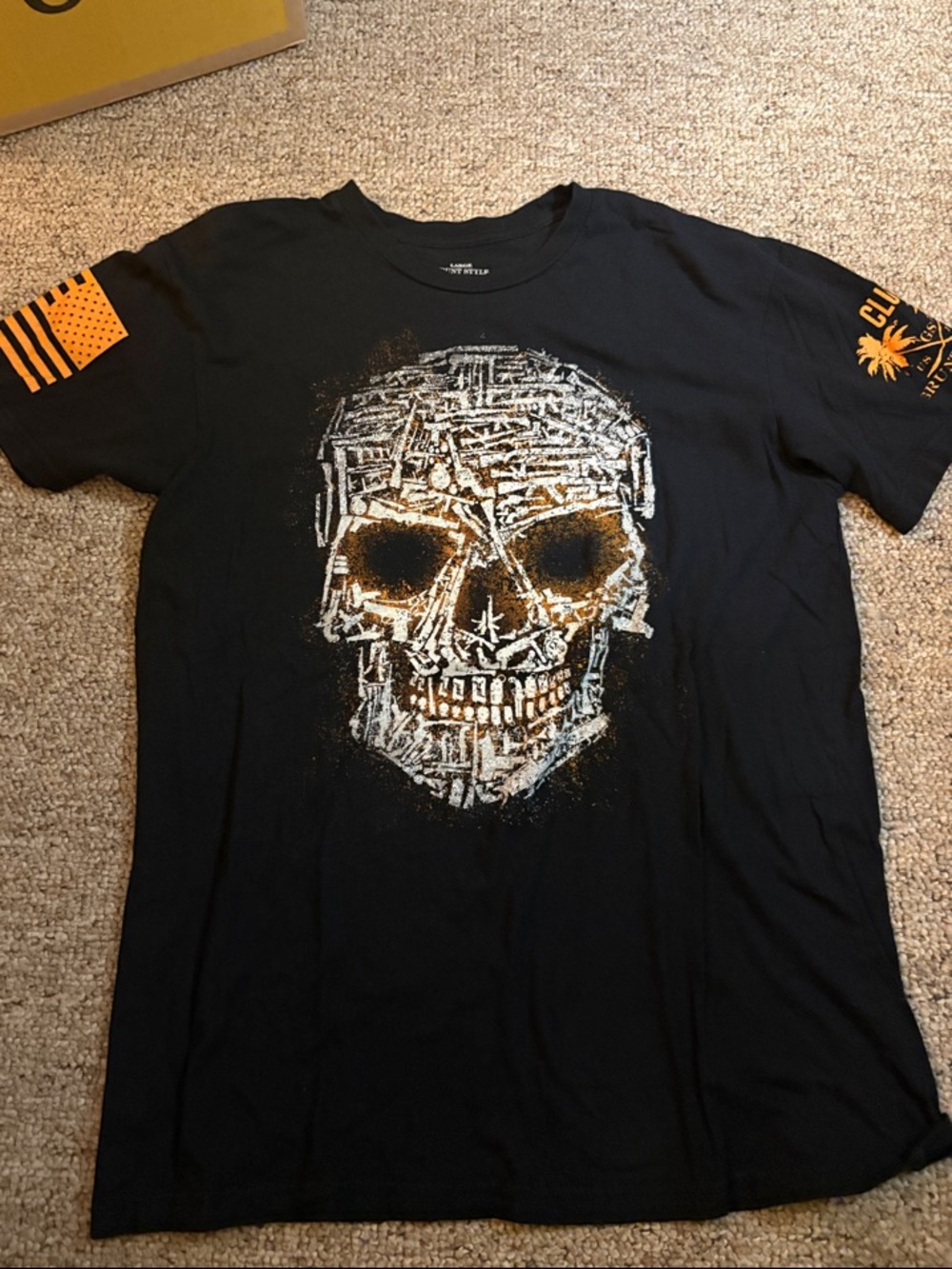 Grunt Style Black Short Sleeve Skull Tee with Orange Accents